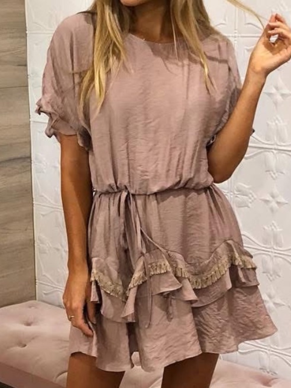 Here Comes The Sun Mocha Feminine Bohemian Dress NWT